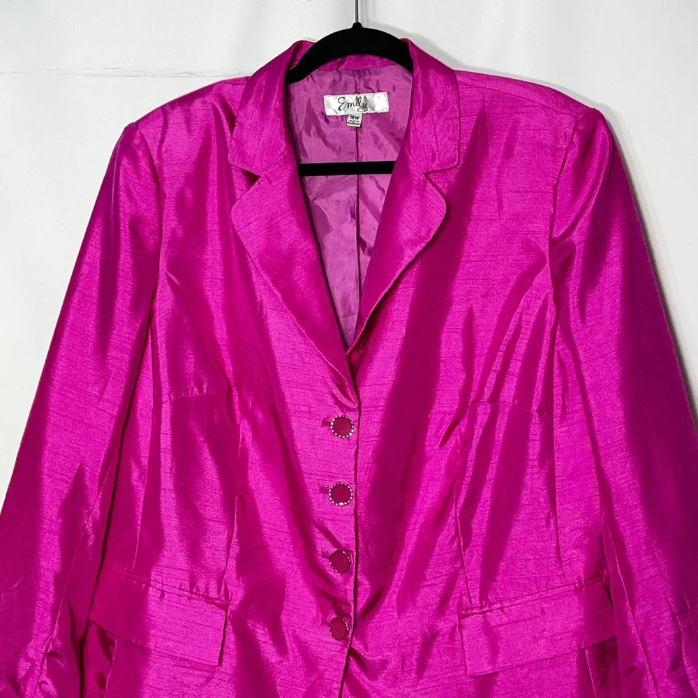 Emily Womens Magenta Pink Skirt Suit Set Rhinestone Buttons Plus‎ Size 18W